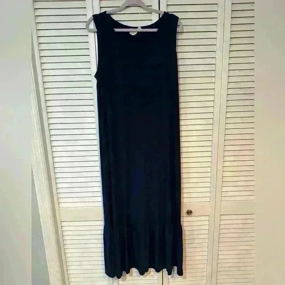 Truth + Style Regular Knit Printed Ruffle Midi Dress Navy Size L А491904 - Picture 2 of 7